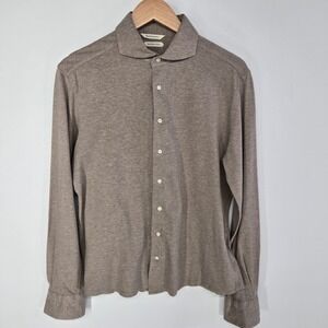 Suitsupply Button Up Dress Shirt Mens 16 16.5 Taupe Brown Extra Slim Fit Jersey